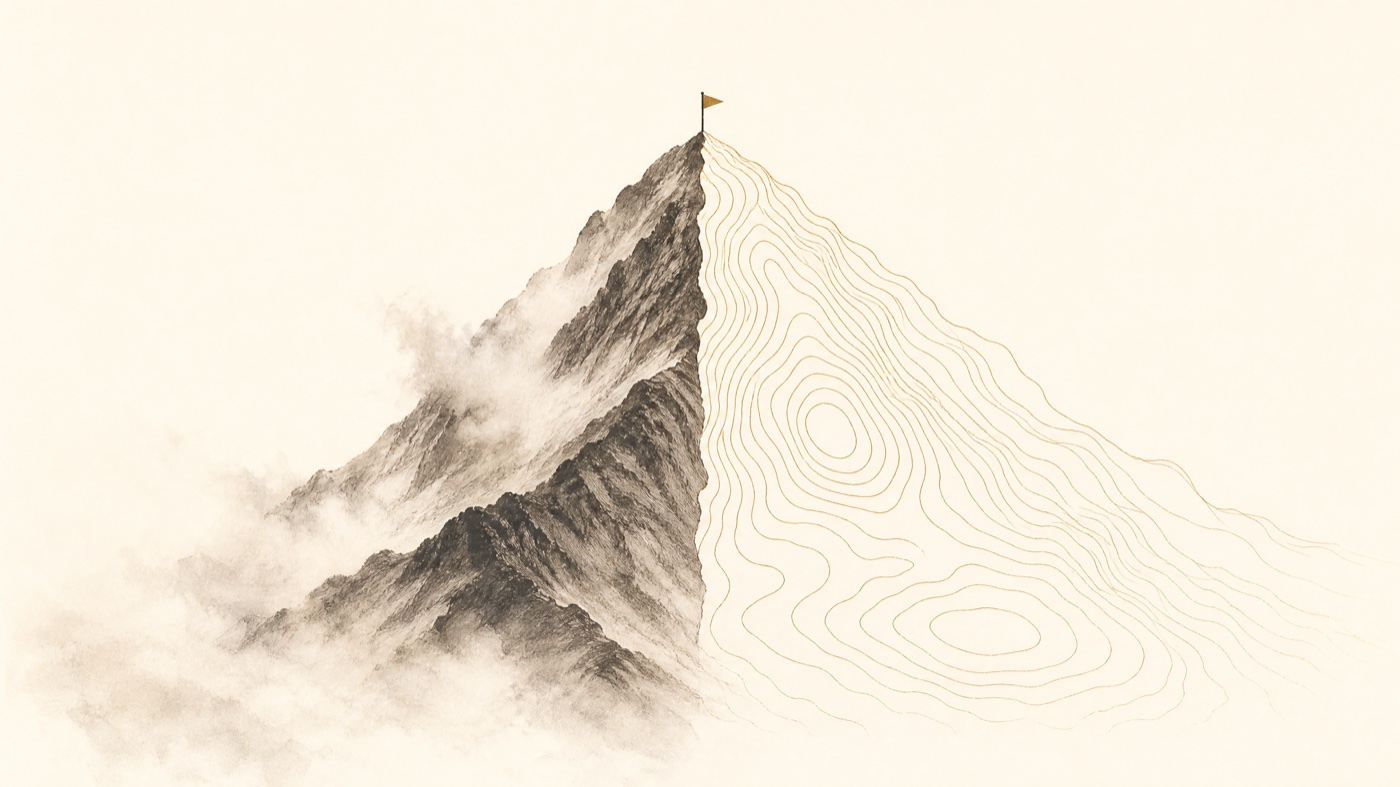 A peak rendered half real, half contour map