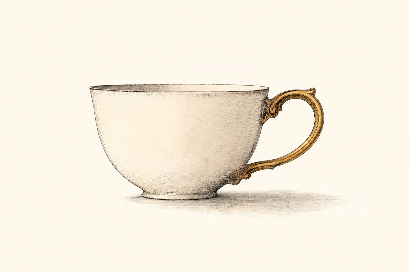 A teacup with its handle gently emphasised